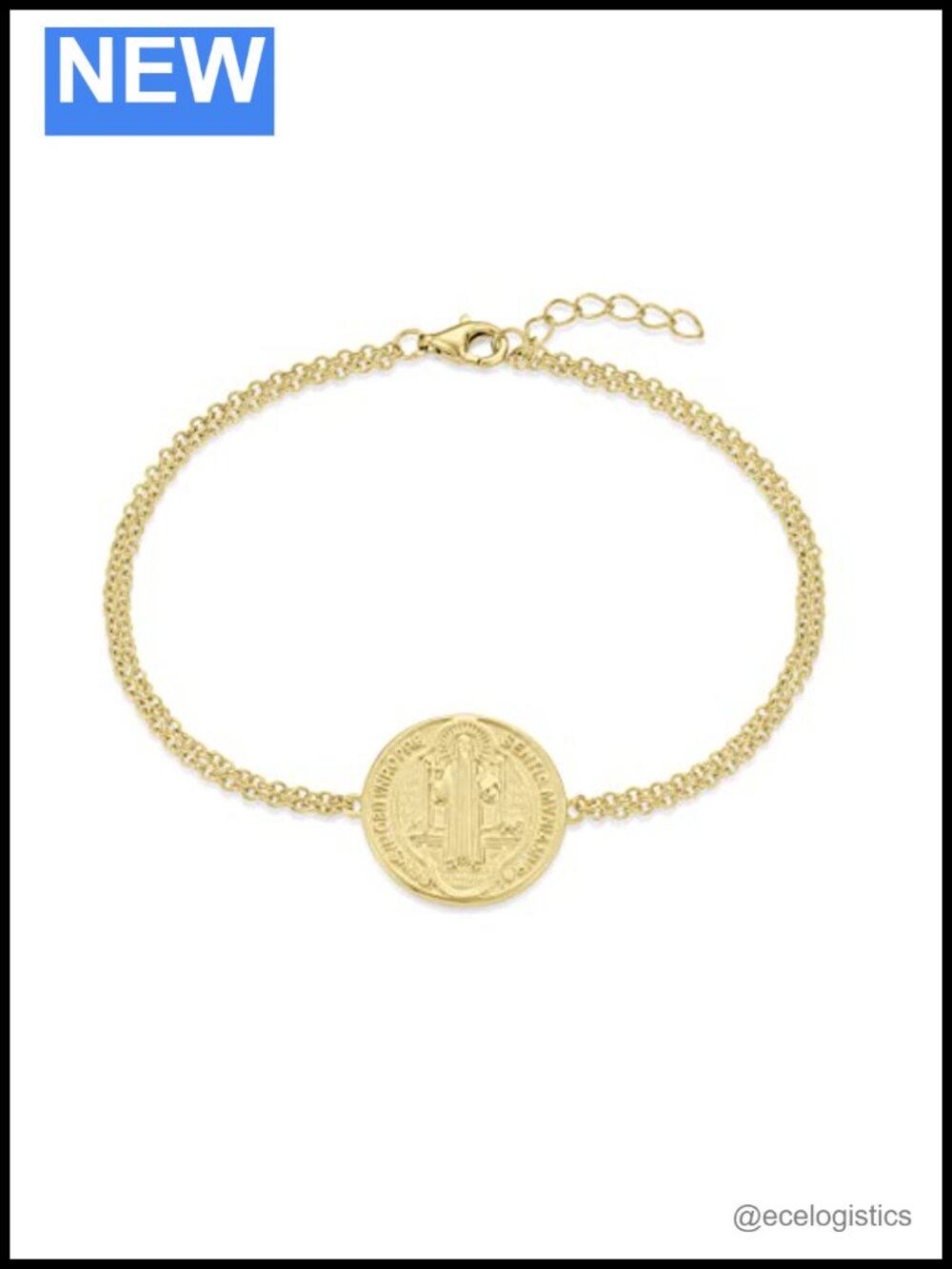 Saint Benedict Medal Bracelet 925 Sterling Silver 18k White Gold Plated